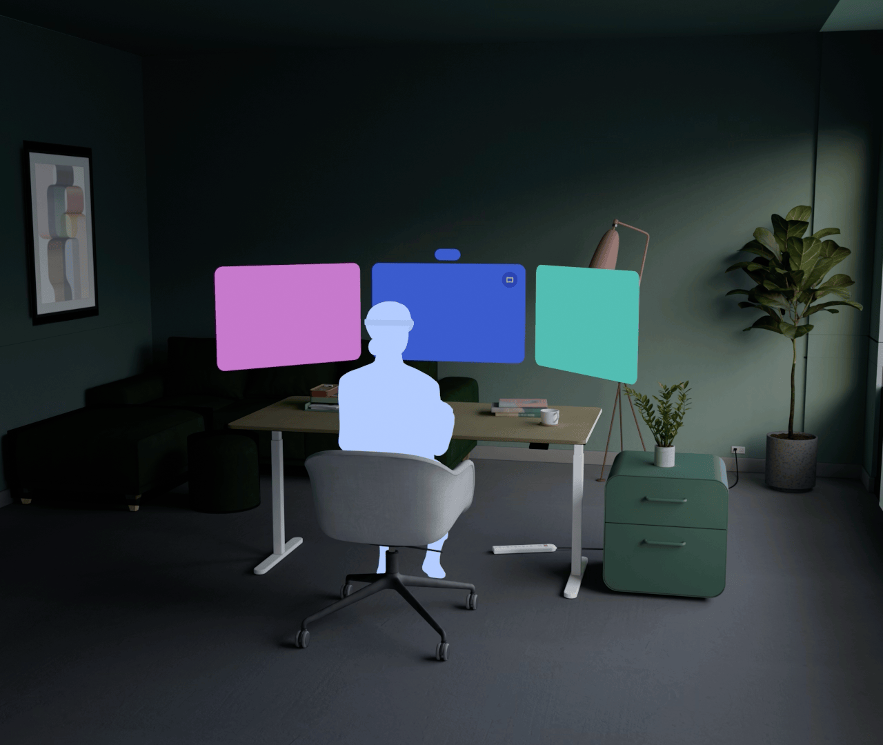 Enter Full Space Mode — wide panel in a living room environment